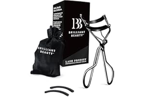 Brilliant Beauty Eyelash Curler with Satin Bag & Refill Pads - Award Winning Eye Lash Curlers for Dramatically Curled Eyelashes & Lash Lift in Seconds (Jet Black)