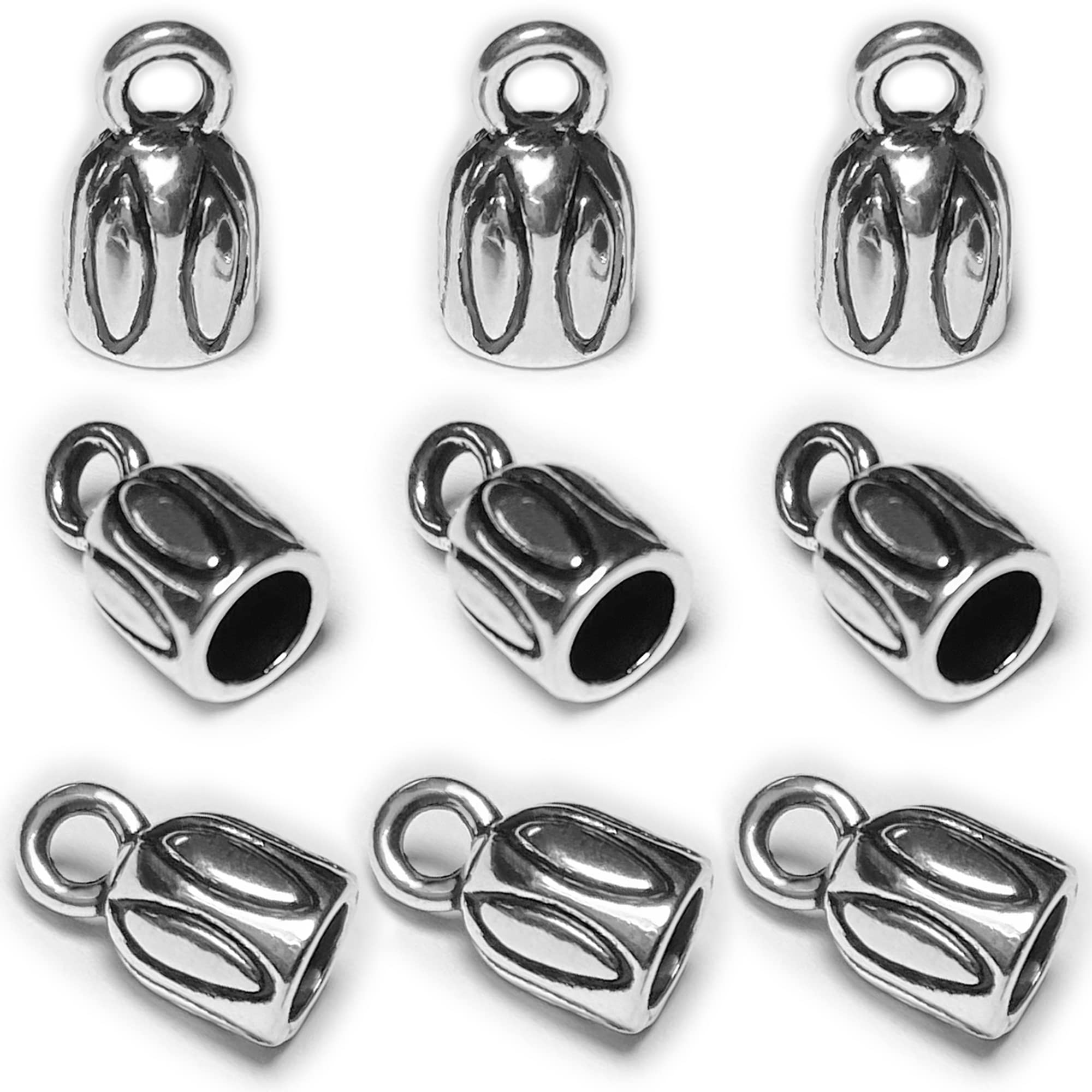 Heather's cf Cord end caps Mixed Cord Ends for Leather Making Tibetan Silver Bead Tube Barrel Loop for Bracelet Jewelry DIY Craft Making (Small Silver Cord Ends)