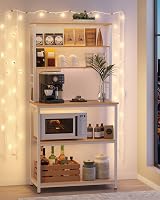 VASAGLE Kitchen Storage Rack 6 Shelves 6 Hooks Golden Oak White KKS019W09 view 4