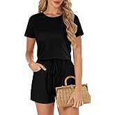 Buauty Summer Rompers for Women Casual Dressy Short Sleeve Jumpsuit with Pocket Tops and Shorts Set One Piece Lounge Set