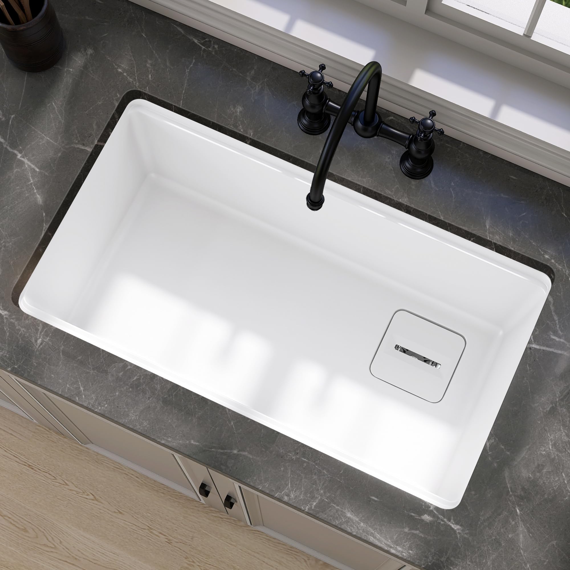 Photo 1 of Granite Composite Kitchen Sink with Workstation 27 x19 Single Bowl Drop-In Sink Matte White Deep Modern Undermount Farmhouse Kitchen Sink with Accessory Kit