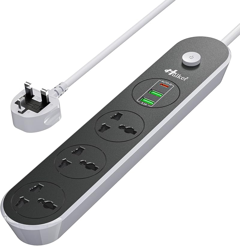 Hulker 3 Way Extension Lead 3 USB Type C UK Universal Socket 1.6M Cord 3250W