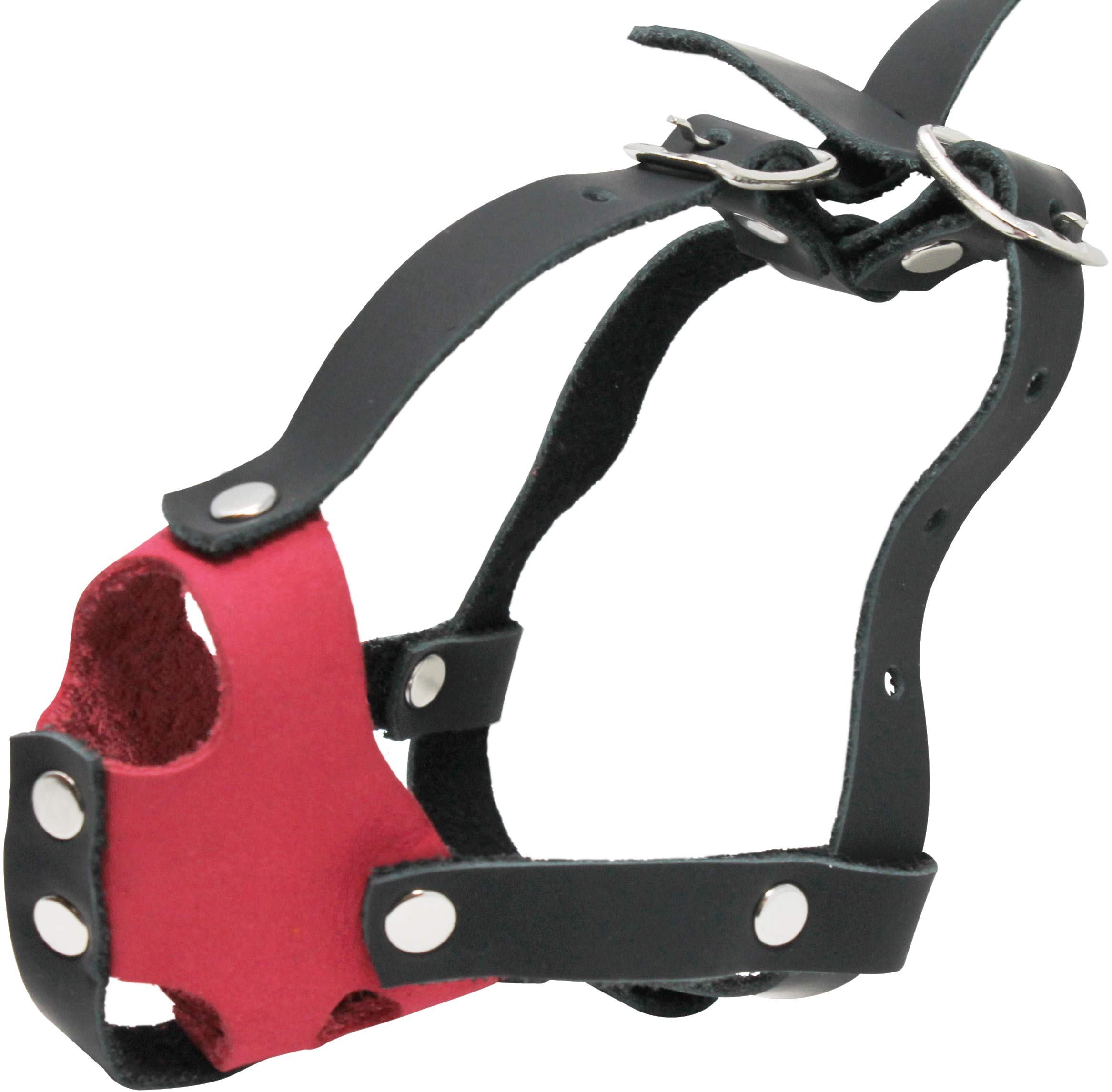 Soft Genuine Leather Dog Cage Basket Muzzle Two-Tone for XXSmall XSmall Breeds and Puppies (Snout Circumf 4"; Snout Length 0.75")