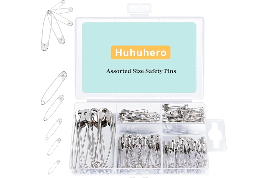 Huhuhero 160Pcs Safety Pins, Large & Small Safety Pins for Clothes Sewing Craft, Nickel Plated Steel Assorted Size Pins Bulk, Art and Craft Supplies (Sliver)