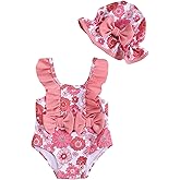 NZRVAWS Newborn Baby Girl Swimsuit One Piece Toddler Girl Bathing Suit with Hat Ruffled Bikini Infant Girls Swimwear
