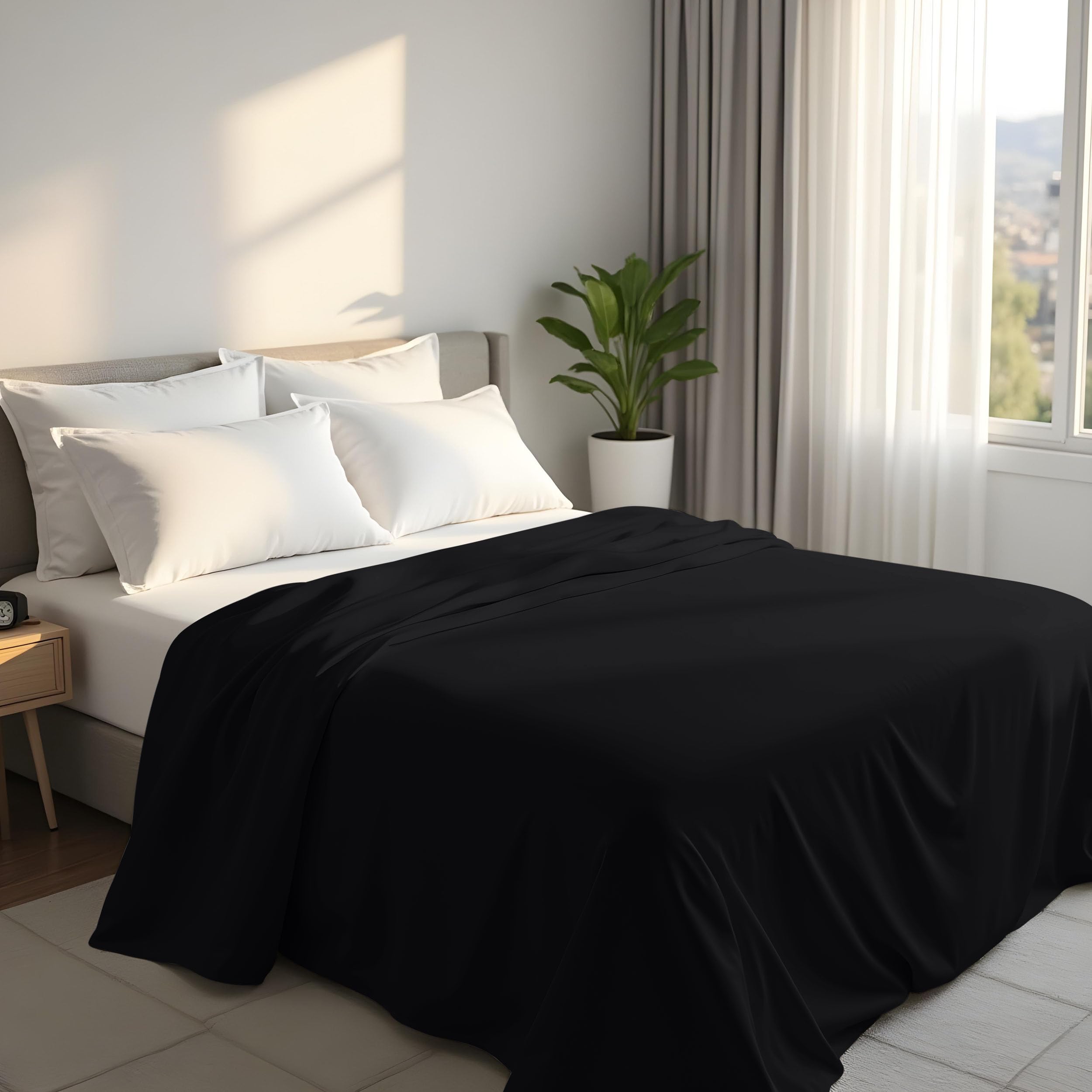 Utopia Bedding - Flat Sheet Super King Size - OEKO-TEX Certified - Easy Care Soft Brushed Polyester - Microfiber Fabric - Wrinkle, Shrinkage, and Fade Resistant - Black