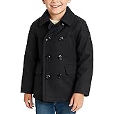 URBAN REPUBLIC Boys Peacoats - Double Breasted Wool Blend Dress Coat with Faux Fur Lining & Flap Pockets (4-20)