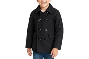 URBAN REPUBLIC Boys Peacoats - Double Breasted Wool Blend Dress Coat with Faux Fur Lining & Flap Pockets (4-20)