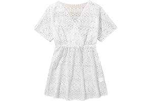 SHENHE Girl's Chiffon V Neck Short Sleeve Drawstring Beach Dress Cover Up Kimono