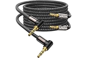 VIOY Aux Cable 3 FT(2 Pack)-3.5 mm Aux Cord Right Angle Male to Male Audio Stereo Auxiliary Cable 90 Degree, 1/8 Braided Cord for Car Compatible with Headphone, Car Stereo, Speaker, Echo & More
