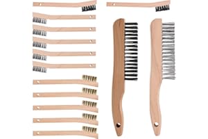 BEBORIN Wood Handle Wire Scratch Brush Sets (14, 14Pack-2PCS 10In Wire Scratch Brushes and 12PCS Small Wire Toothbrush Sets with Beech Wood Handle)
