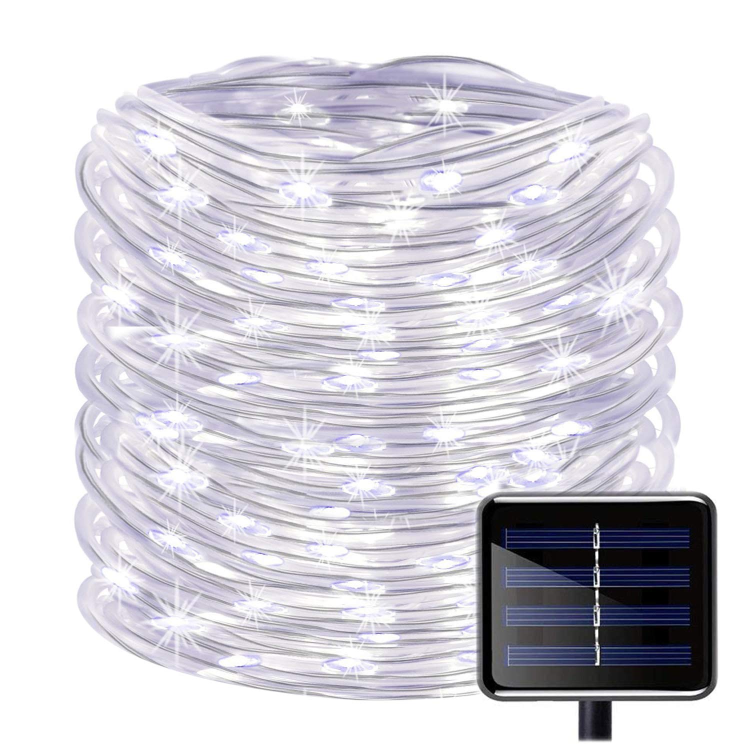 KINGCOO 100 LEDs Solar Rope String Lights, Waterproof 39ft/12M Copper Wire Outdoor Tube Fairy String Lights for Christmas Garden Yard Path Fence Tree Backyard (White)
