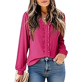 Dokotoo Women's V Neck Ruffle Blouses Long Sleeve Casual Work Tops Loose Fit Pullover Shirts