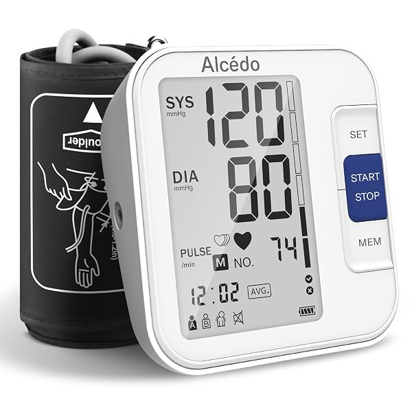 ALCEDO BLOOD PRESSURE MONITOR FOR HOME USE, AUTOMATIC DIGITAL BP MACHINE WITH LARGE CUFF FOR UPPER ARM, LCD SCREEN, 2X120 MEMORY, TALKING FUNCTION