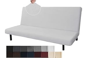 JIVINER Stretch Futon Cover Universal Armless Sofa Slipcover Non Slip Spandex Sofa Bed Without Armrest Cover Soft Spandex Futon Slipcover with Elastic Bands (Futon, Light Gray and White)