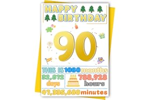 90th Birthday Card, Happy Birthday Decorations for Grandpa Grandma, 90 Year Old Ideal Bday Gift for Mother Dad, Amazing Gift 
