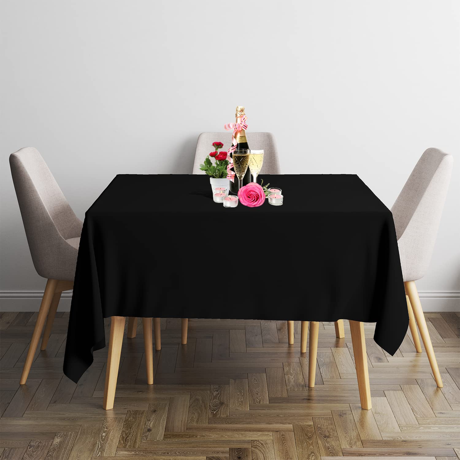 90 x 90 Inches Square Polyester Tablecloth Durable Fabric Table Cover for Wedding Decorations Dinner Anniversary Birthday Parties Events, Black, 1 Piece