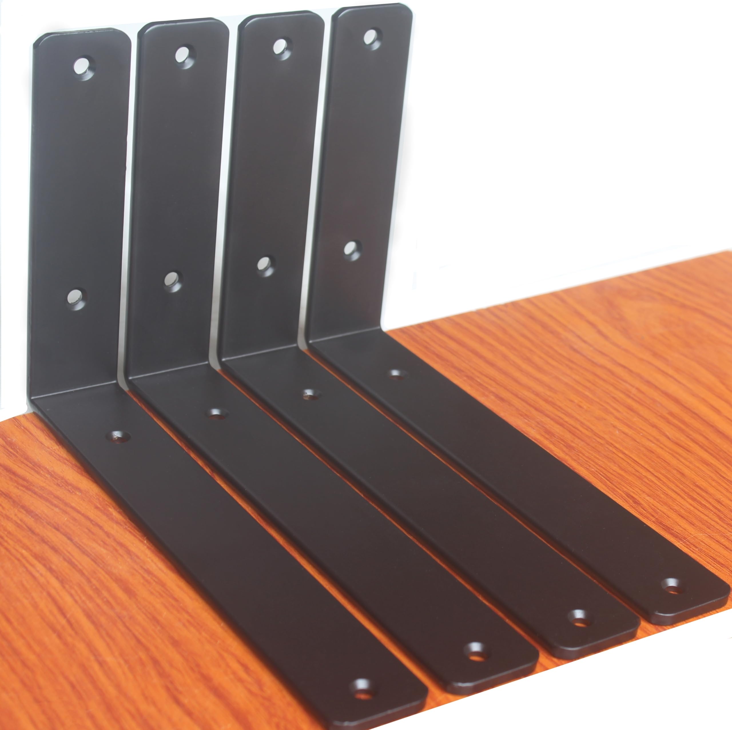 Photo 1 of 4 Pack - L 9" x H 6" x W1.5", 5mm Thick Black L Shelf Bracket, Iron Shelf Brackets, Metal Shelf Bracket, Industrial Shelf Bracket, Floating Shelf Bracket, Shelf Supports with Screws