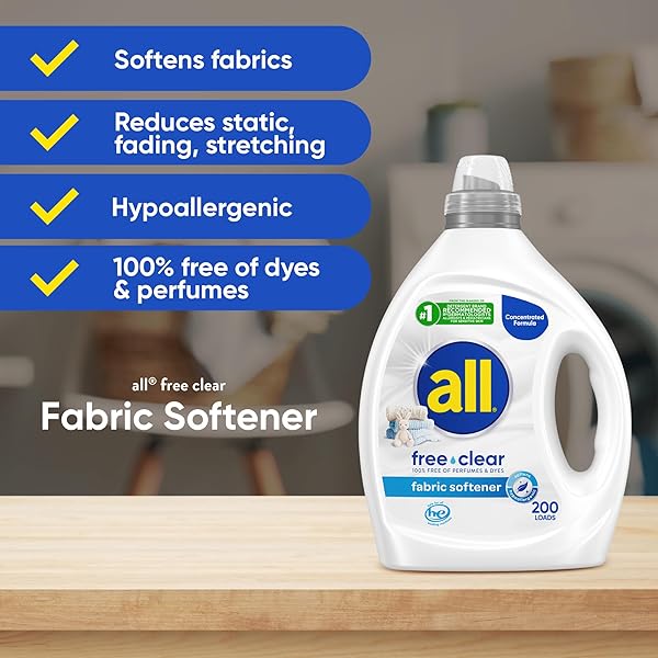 ALL FREE CLEAR, ORIGINAL, LIQUID FABRIC SOFTENER FOR SENSITIVE SKIN, UNSCENTED AND HYPOALLERGENIC, CONCENTRATED, 80OZ, 200 LOADS