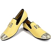 XQWFH Mens Leather Loafers Spiked Dress Shoes with Gold Buckle Penny Slip-On Luxury Men Wedding Party Prom Shoes