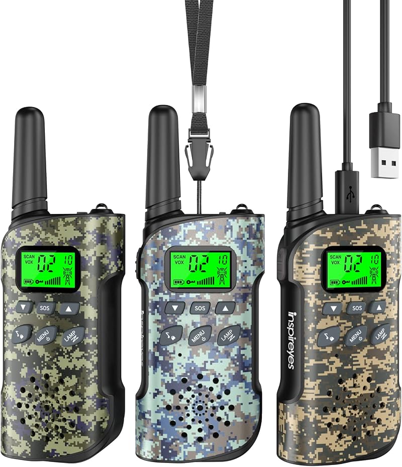 Inspireyes Rechargeable Walkie Talkies 3-Pack Kids Toy Gift Long Range 48Hr