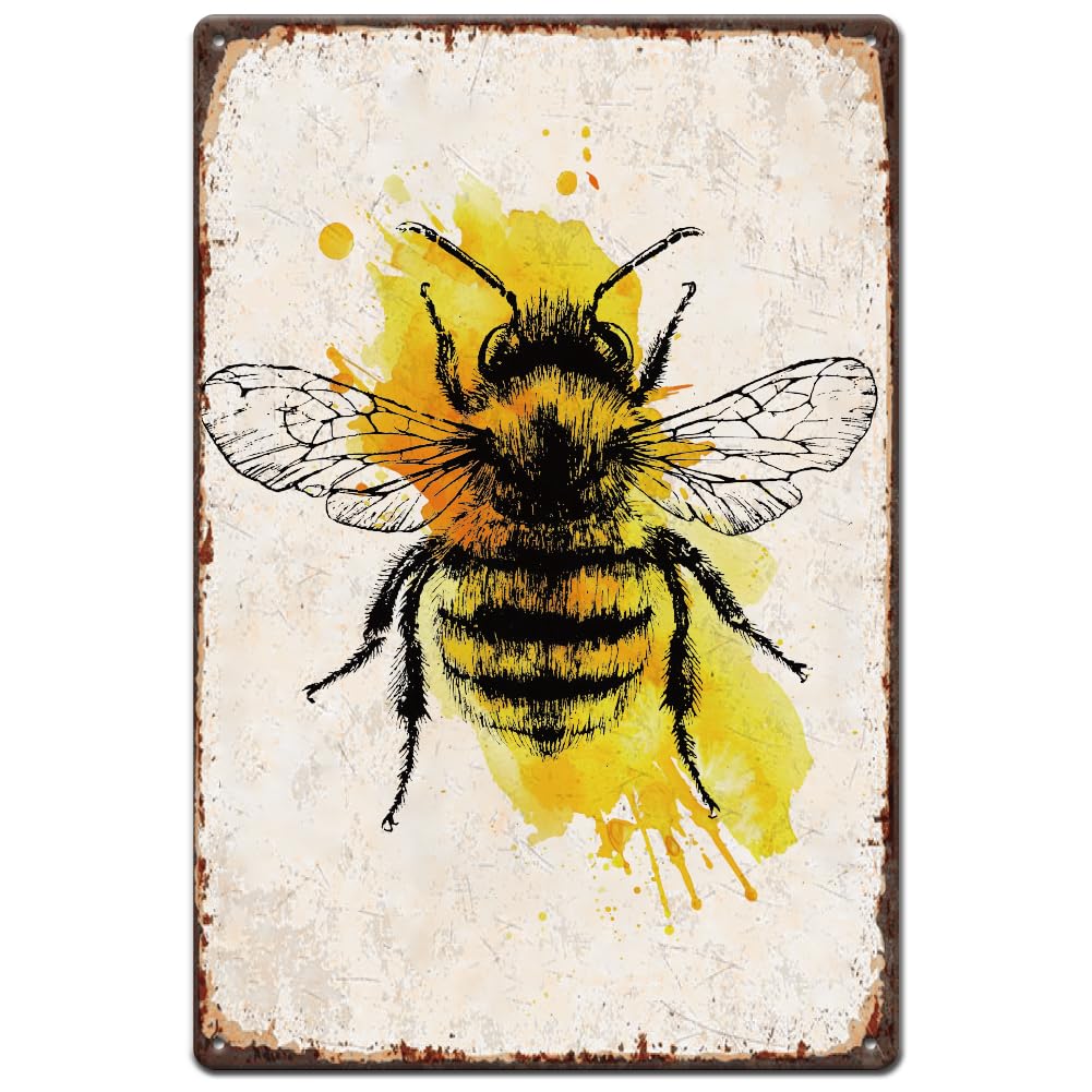 SUPERDANT Bee Vintage Metal Signs Honey Tin Signs Insect Retro Metal Signs 30x20cm/11.8x7.8in Retro Decor Wall Decor Home Garden Bedroom Kitchen