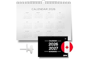 ZENO 18 Months Wall Calendar 2026-2027 - Jan 26 to Jun 27 with Planner Stickers - Calendrier 2026 - Easy Hanging with Fixatio
