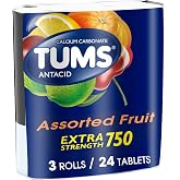 TUMS Antacid Chewable Tablets, Assorted Fruit, 24 Count Roll, 3 Pack | Extra Strength Formula, Neutralizes Acid Instantly for Indigestion and Upset Stomach, Multi-Symptom Relief, Gluten Free