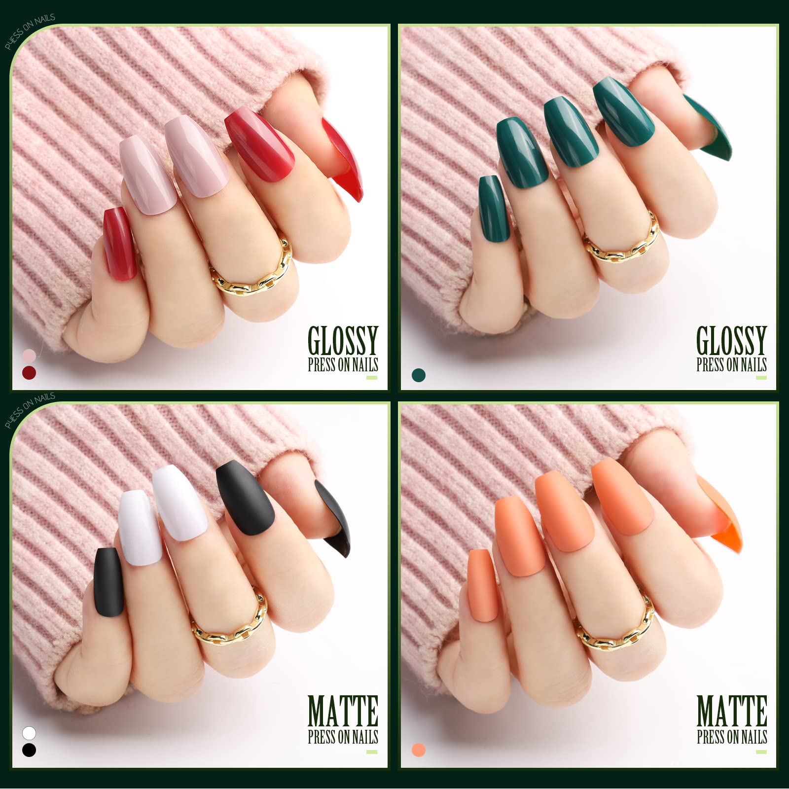 Teenitor 24 Pack 576 PCS Press On Nails Medium Length Coffin Glue On Nails, Coffin Shape Press On Nails Set, 12 Colors Coffin Matte Press On Nails, 12 Colors Glossy Press On Coffin Nail - Image 5