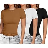 Womens Casual Basic Crop Tops Summer Autumn White Black Short Sleeve Crew Neck T Shirts Slim Fit Tees Plain Going Out Y2k Cute Tops Tight Fitted Compression Baby Tee Shirts Brown XS Trendy Clothes