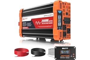 BELTTT 2000W Pure Sine Wave Inverter, Car Power Inverter 12V to 120V AC Converter for RV, Truck, Solar, Outdoor with Dual AC and 20A Socket, 5V 2.1A USB, Surge 4000W, Hardwire Port, Remote Controller