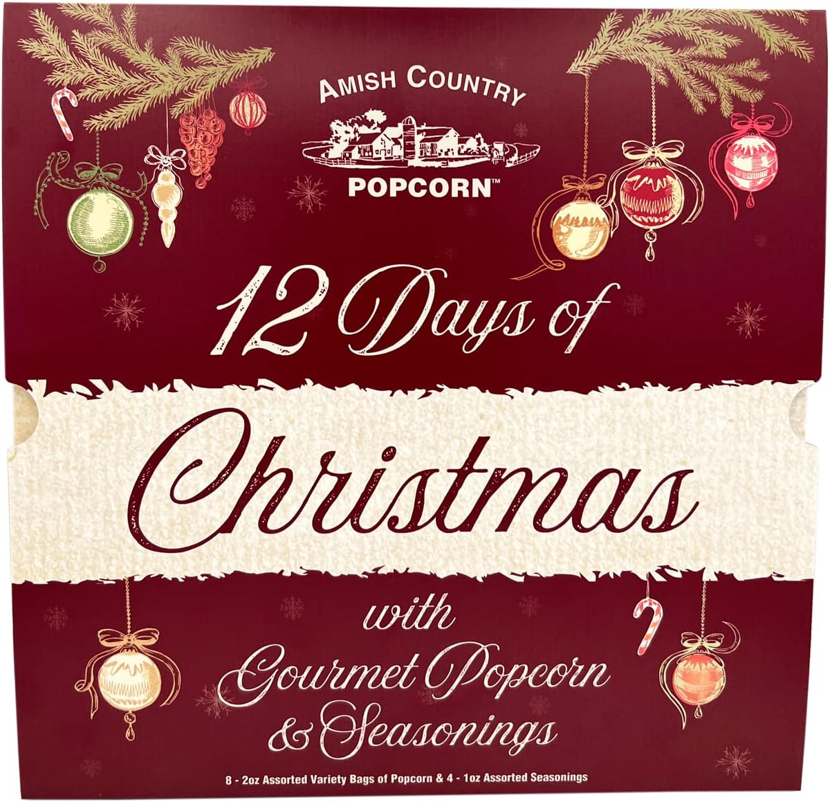 Advent Calendars - Amish Country Popcorn | 12 Days of Popcorn and Seasoning Delight Advent Calendar | A Festive Christmas Gift Set for The Whole Family - Includes (8) 2oz Assorted Variety Bags of Popcorn & (4) 1oz Assorted Seasonings