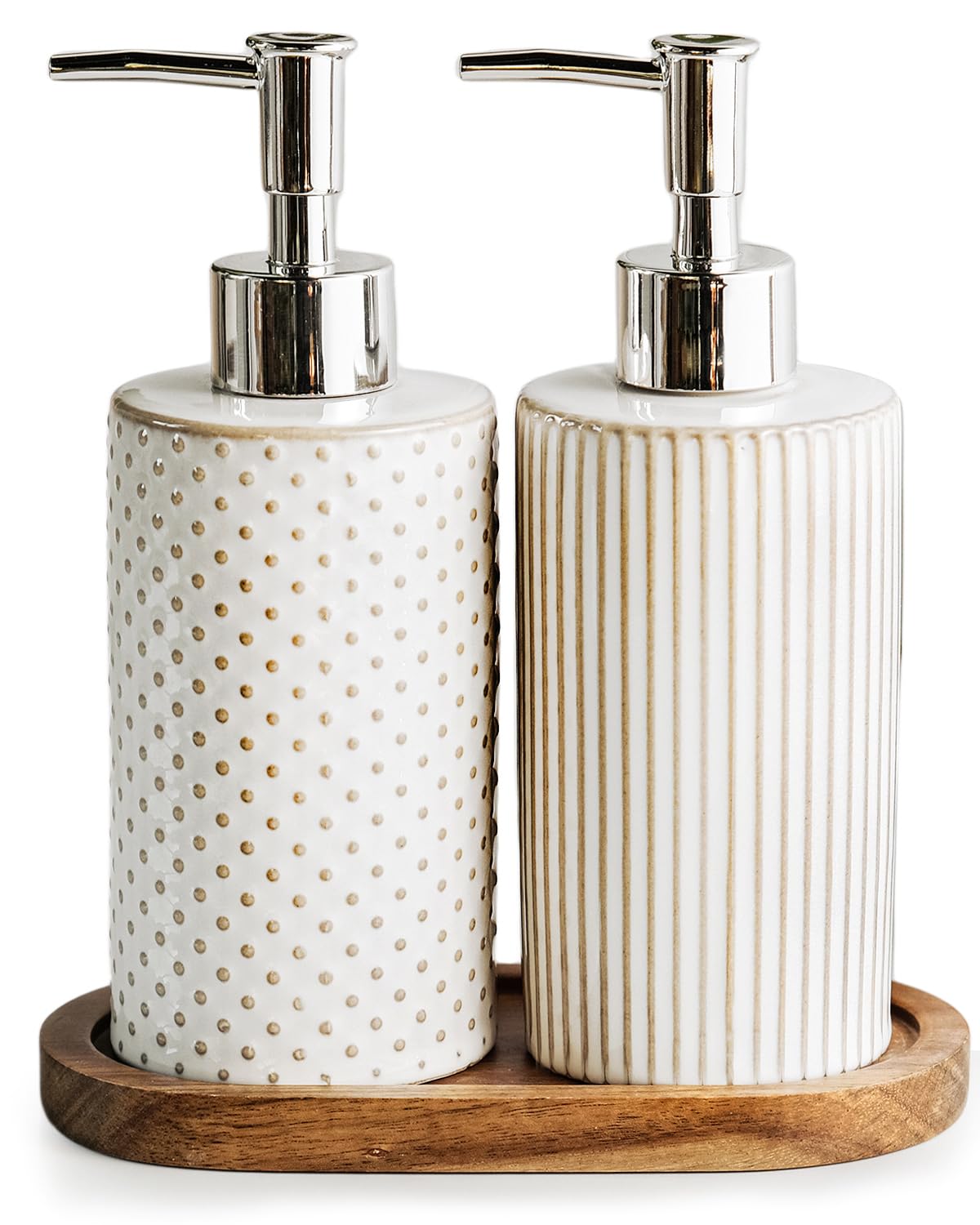Photo 1 of ****ONE ONLY***
Getstar Hand Soap Dispenser Set of 2 with Pump and Acacia Wooden Tray, 14 oz, Rust Proof, Ceramic Dispenser Bathroom Kitchen, Liquid Soap Dish Soap Dispenser