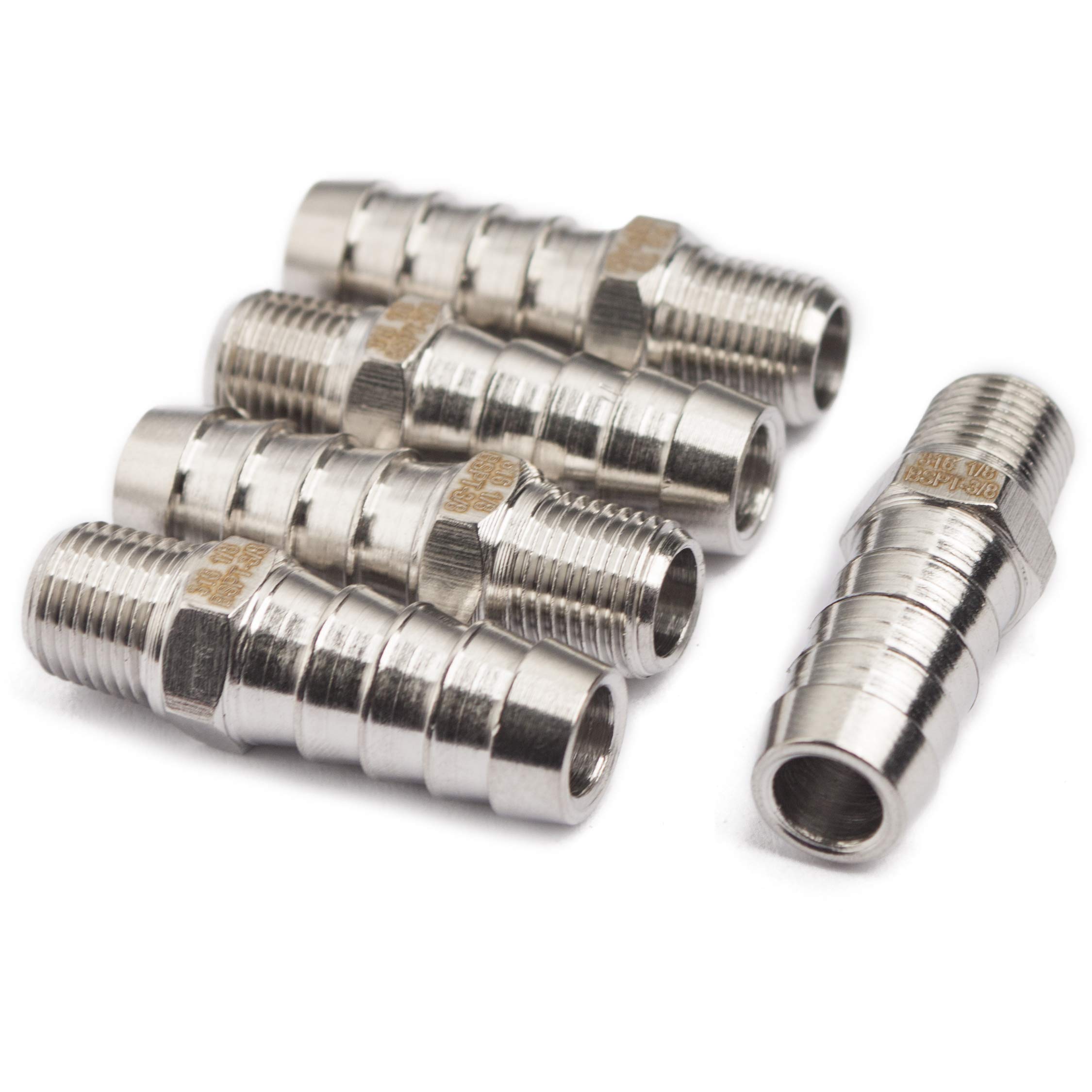 LTWFITTING Stainless Steel 316 Barbed Fitting Connector 1/8" Male BSPT x 3/8"(10mm) Hose Barb Fuel Gas Water (Pack of 5)