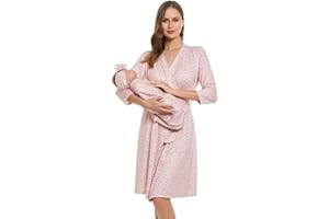 RWRWMOONPUT Mommy Robe for Maternity and Baby Swaddle Blanket,Matching Mommy Labor Delivery Robe and Receiving Blanket Set
