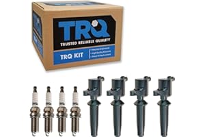 TRQ Ignition Coil and Spark Plug Kit 8 Piece Iridium Spark Plugs Compatible with 2003-11 Ford Focus 05-08 Escape 10-13 Transit Connect 04-05 Mazda 3 05 6 Tribute 05-08 Mercury Mariner