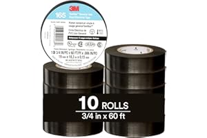 3M Temflex Multi-Purpose Vinyl Electrical Tape 165, Black, 3/4 in x 60 ft (19 mm x 18 m), 10 Roll Pack