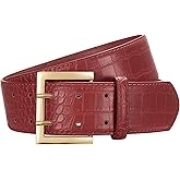 SANSTHS Women Wide Leather Belt for Dresses Jeans Fashion Gold Buckle Ladies Waist Thick Belt