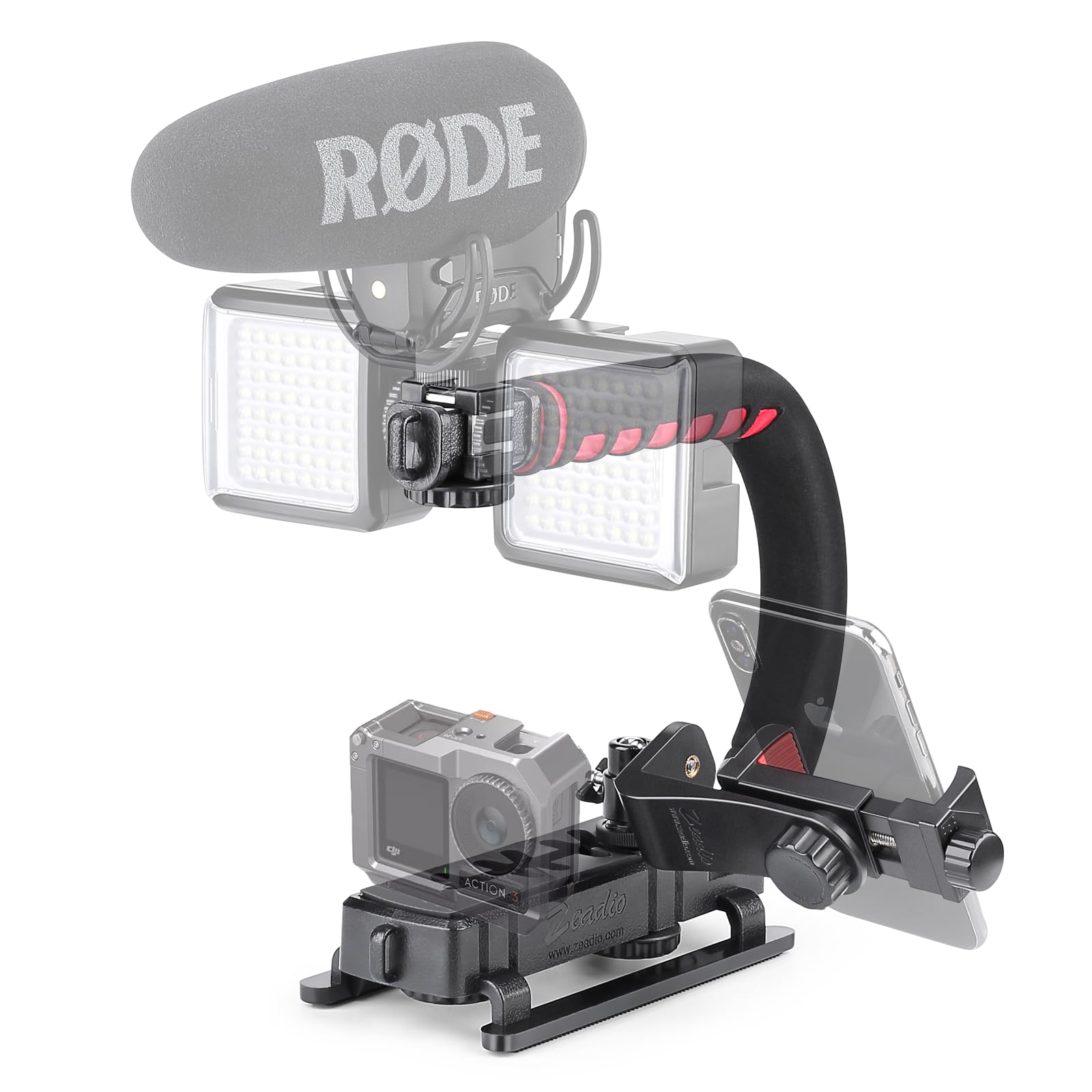 Zeadio Video Action Handheld Stabilizer with Smartphone holder mount for DSLR Camera Camcorder and all Smartphones