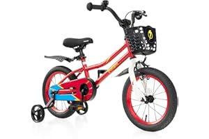 COSTWAY Kids Bike, 12 14 16 18 Inch Toddler Bike for Boys & Girls Aged 3-8 Years Old, Kids Bicycle w/Removable Training Wheel