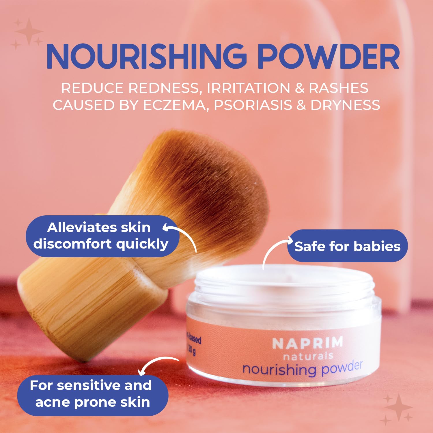 NAPRIM Naturals Nourishing Powder - Hypoallergenic, Talc-Free Skin Relief for Eczema, Psoriasis, Dermatitis, Acne with Colloidal Oatmeal - Reduce Redness, Irritation & Rashes, Safe for Babies, 0.71 oz