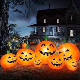 Halloween Inflatables Pumpkins Family Blow Up Yard Decoration Outdoor 7.5ft | Pumpkin Inflatable Patch Family Outdoor Halloween Decorations Inflatables Led Cute Blow Up Pumpkins Outside Lawn Huge Blowups