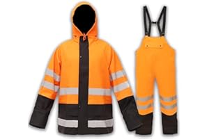 Rizzon Waterproof Rain Suits for Men & Women, Hi-Vis Rain Jacket & Bib Overalls, Heavy Duty Rain Gear Outdoor Activities.