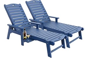 YITAHOME Outdoor Chaise Lounge Chair Set of 2 with Adjustable Backrest, Heavy Duty Resin Patio Lounger with Retractable Tray, 350lbs Capacity Waterproof for Outside Poolside Beach Backyard, Dark Blue