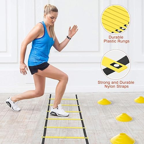 Agility Ladder Speed Training Equipment Set-20ft Agility Ladder,12 Soccer  Cones,4 Hurdles, Jump Rope, Running