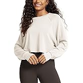 ODODOS Modal Soft Long Sleeve Cropped Sweatshirts with Thumb Hole for Women Crew Neck Pullover Crop Top