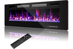 Ludatido 50" Ultra-Thin Electric Fireplace in-Wall Recessed,12 Flame & Ember Colors, Touchscreen/Remote Control Wall Mounted Fireplace Heater Timer, Low-Noise