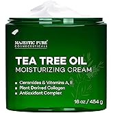 Majestic Pure Tea Tree Oil Moisturizing Cream - Body, Foot & Face Moisturizer - With Ceramides, Vitamins A E & Vegan Collagen - For Dry Skin, Oily Skin, & Appearance Of Wrinkles - 16 oz