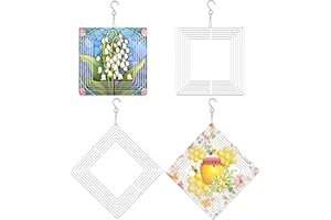 WindMage 4Pack 8inch Sublimation Wind Spinner Blanks 3D Aluminum Metal Wind Sculpture Kinetic Spinners for Yard and Garden Indoor Art Ornaments Hanging Decoration (Square)
