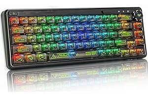 CC MALL 60% Portable Transparent Gasket Hot Swappble Mechanical Gaming Keyboard,RGB Backlit Compact 68 Clear Keycaps,Include 2.4Ghz/Bluetooth/USB-C Connections,Ice Crystal Switch(Black)